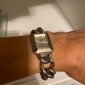 Silver chain link guess watch